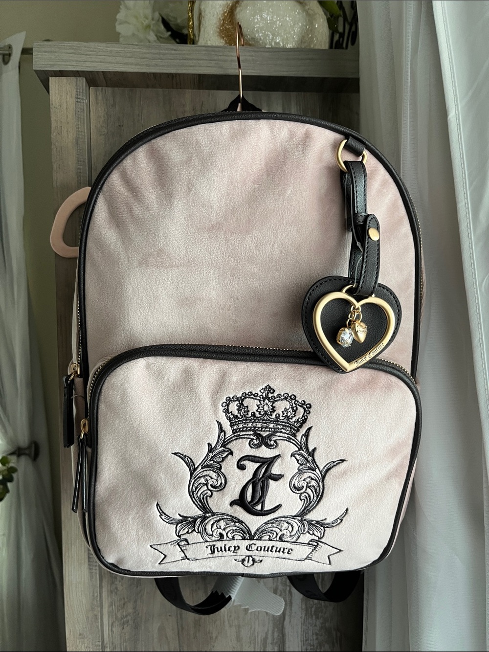 Juicy Couture Heritage Signature Logo Velour Backpack Pink NWT